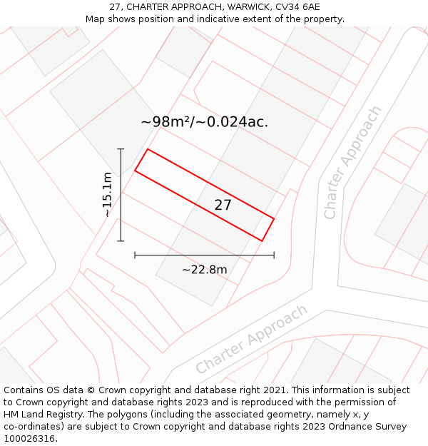 27, CHARTER APPROACH, WARWICK, CV34 6AE: Plot and title map