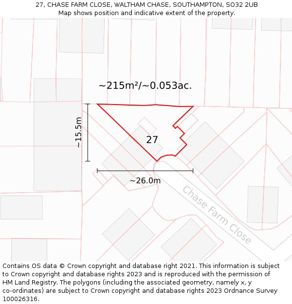 27, CHASE FARM CLOSE, WALTHAM CHASE, SOUTHAMPTON, SO32 2UB: Plot and title map