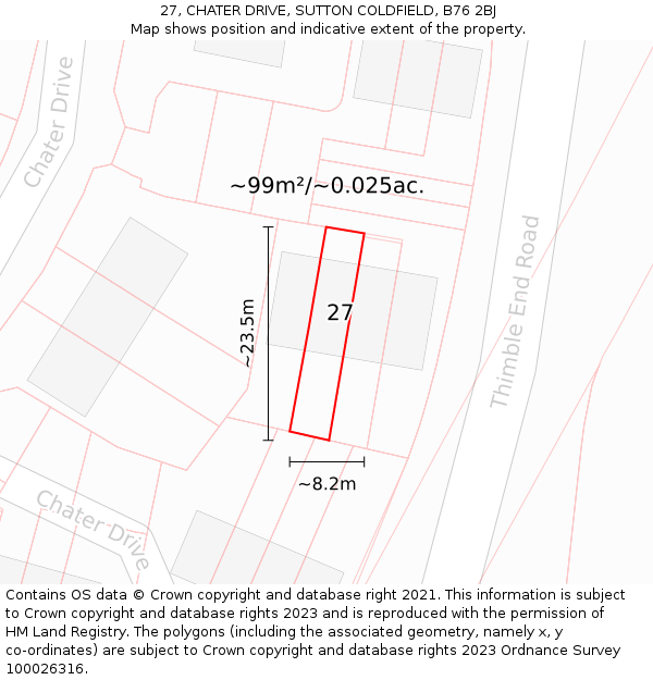 27, CHATER DRIVE, SUTTON COLDFIELD, B76 2BJ: Plot and title map