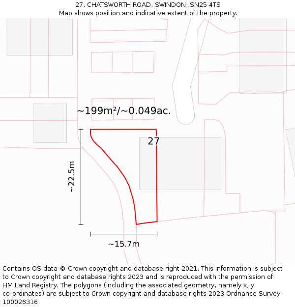 27, CHATSWORTH ROAD, SWINDON, SN25 4TS: Plot and title map