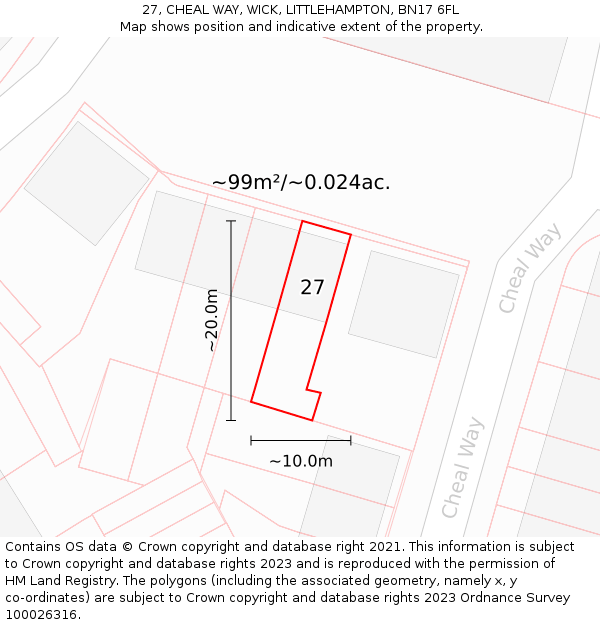 27, CHEAL WAY, WICK, LITTLEHAMPTON, BN17 6FL: Plot and title map