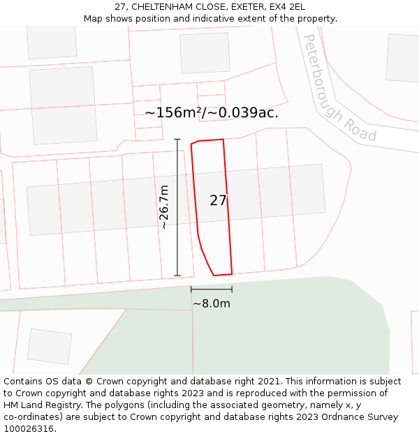 27, CHELTENHAM CLOSE, EXETER, EX4 2EL: Plot and title map