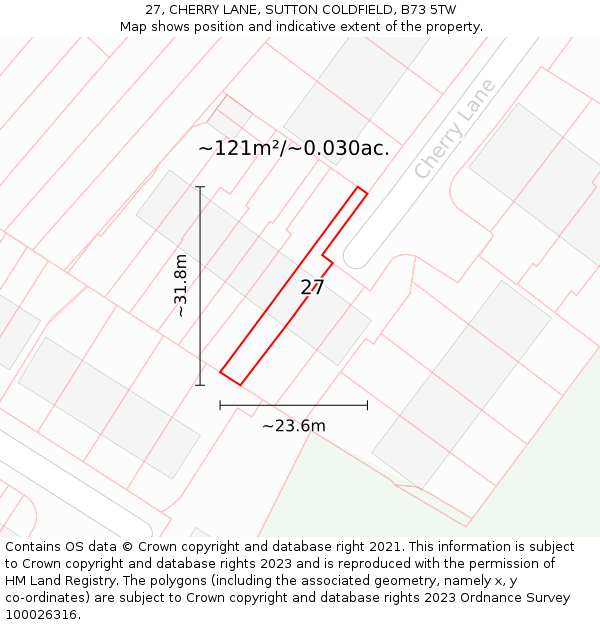 27, CHERRY LANE, SUTTON COLDFIELD, B73 5TW: Plot and title map
