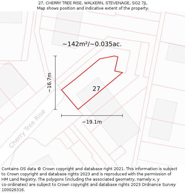 27, CHERRY TREE RISE, WALKERN, STEVENAGE, SG2 7JL: Plot and title map