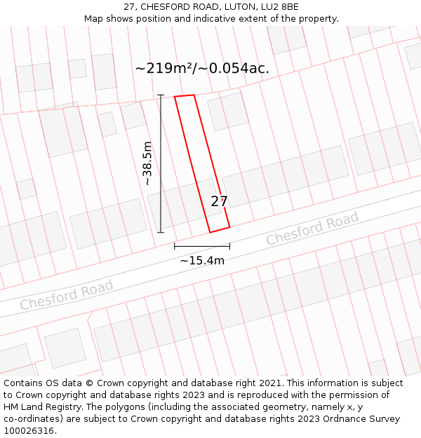 27, CHESFORD ROAD, LUTON, LU2 8BE: Plot and title map