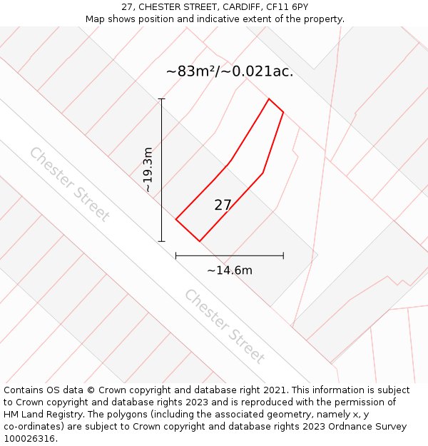 27, CHESTER STREET, CARDIFF, CF11 6PY: Plot and title map