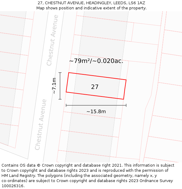 27, CHESTNUT AVENUE, HEADINGLEY, LEEDS, LS6 1AZ: Plot and title map