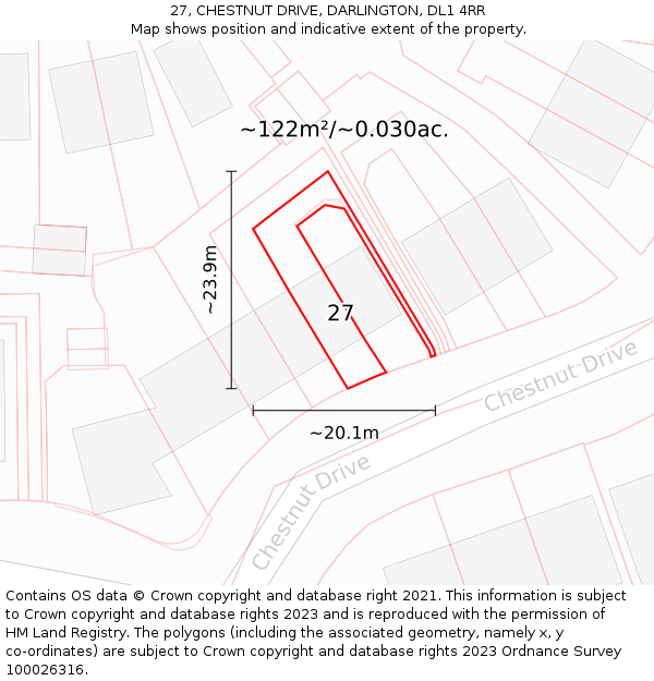 27, CHESTNUT DRIVE, DARLINGTON, DL1 4RR: Plot and title map