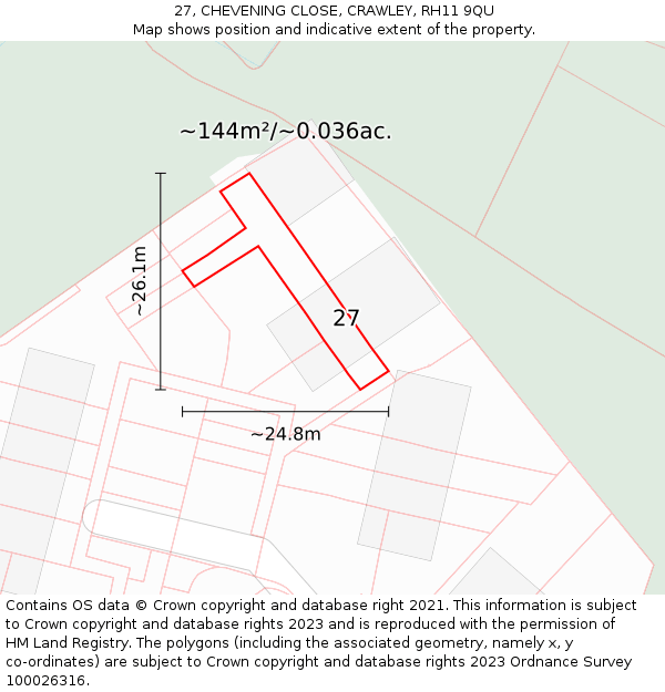 27, CHEVENING CLOSE, CRAWLEY, RH11 9QU: Plot and title map