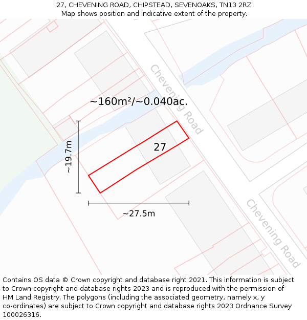 27, CHEVENING ROAD, CHIPSTEAD, SEVENOAKS, TN13 2RZ: Plot and title map