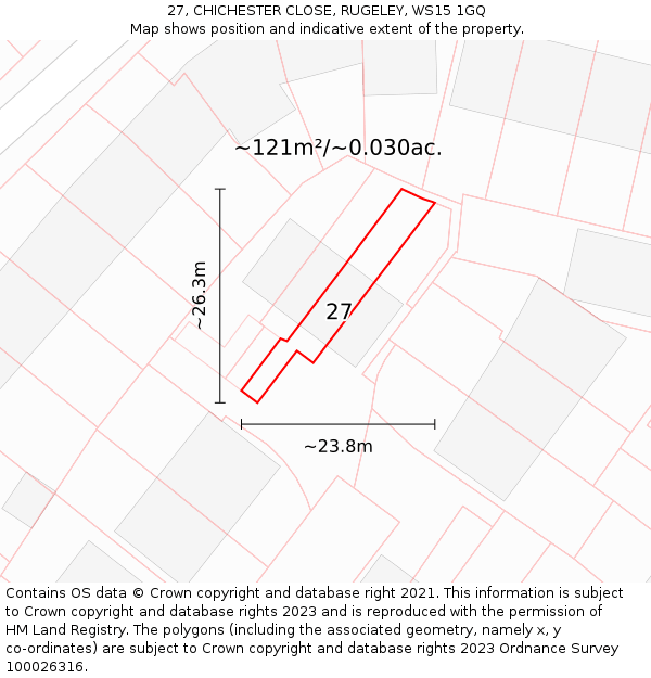 27, CHICHESTER CLOSE, RUGELEY, WS15 1GQ: Plot and title map