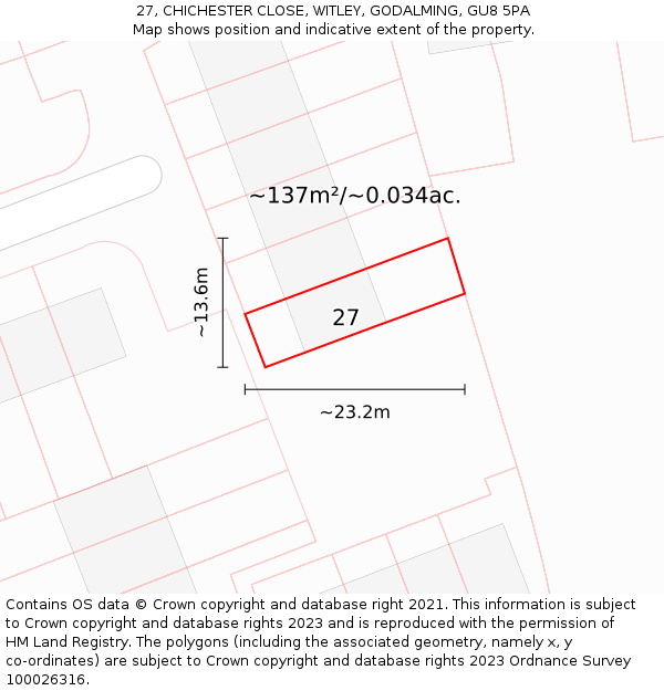27, CHICHESTER CLOSE, WITLEY, GODALMING, GU8 5PA: Plot and title map