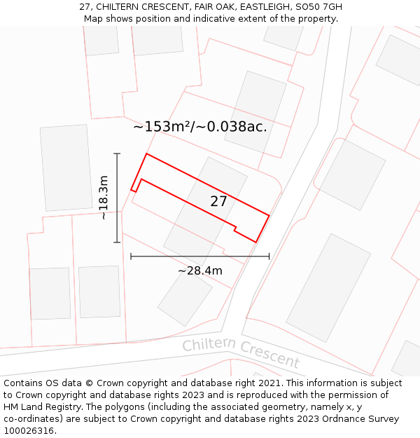 27, CHILTERN CRESCENT, FAIR OAK, EASTLEIGH, SO50 7GH: Plot and title map