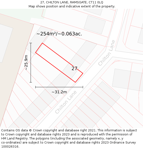 27, CHILTON LANE, RAMSGATE, CT11 0LQ: Plot and title map