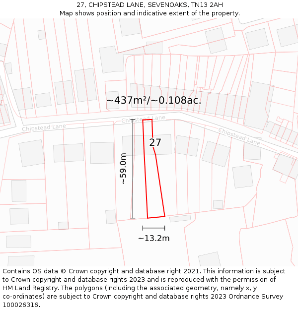 27, CHIPSTEAD LANE, SEVENOAKS, TN13 2AH: Plot and title map