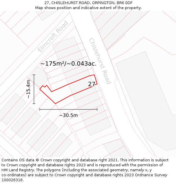 27, CHISLEHURST ROAD, ORPINGTON, BR6 0DF: Plot and title map