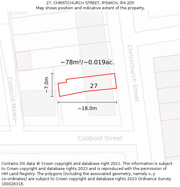 27, CHRISTCHURCH STREET, IPSWICH, IP4 2DF: Plot and title map