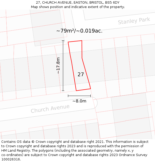 27, CHURCH AVENUE, EASTON, BRISTOL, BS5 6DY: Plot and title map