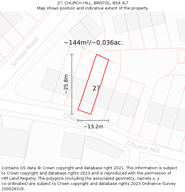 27, CHURCH HILL, BRISTOL, BS4 4LT: Plot and title map