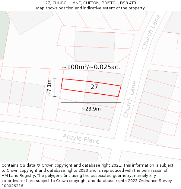 27, CHURCH LANE, CLIFTON, BRISTOL, BS8 4TR: Plot and title map