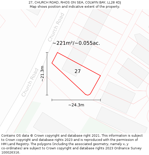 27, CHURCH ROAD, RHOS ON SEA, COLWYN BAY, LL28 4DJ: Plot and title map