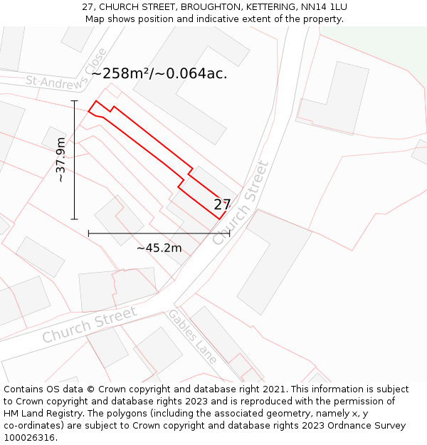27, CHURCH STREET, BROUGHTON, KETTERING, NN14 1LU: Plot and title map