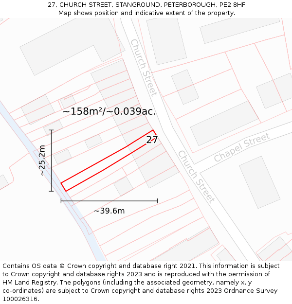 27, CHURCH STREET, STANGROUND, PETERBOROUGH, PE2 8HF: Plot and title map