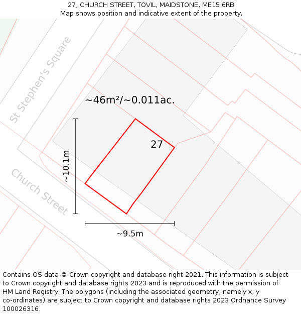 27, CHURCH STREET, TOVIL, MAIDSTONE, ME15 6RB: Plot and title map