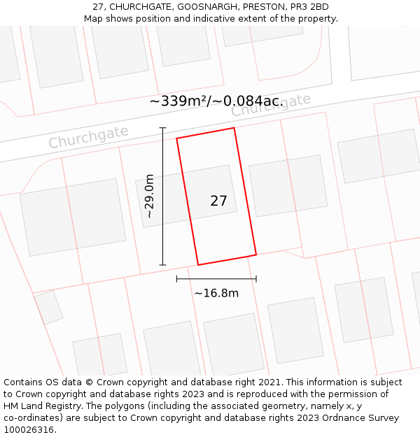 27, CHURCHGATE, GOOSNARGH, PRESTON, PR3 2BD: Plot and title map