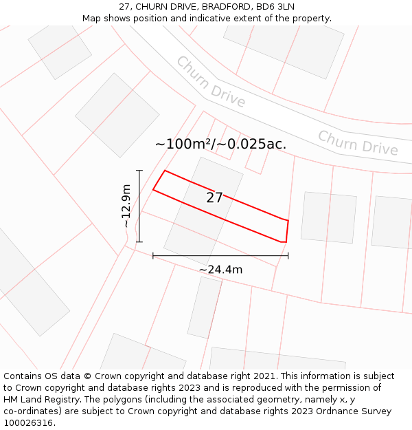 27, CHURN DRIVE, BRADFORD, BD6 3LN: Plot and title map