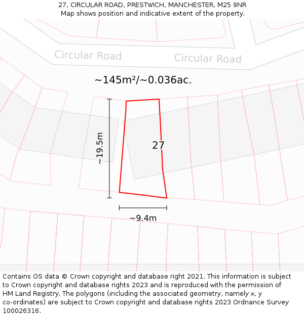 27, CIRCULAR ROAD, PRESTWICH, MANCHESTER, M25 9NR: Plot and title map