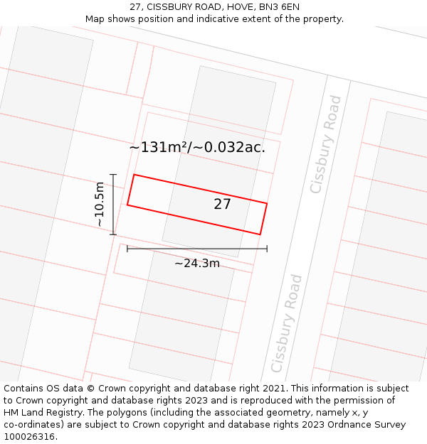 27, CISSBURY ROAD, HOVE, BN3 6EN: Plot and title map