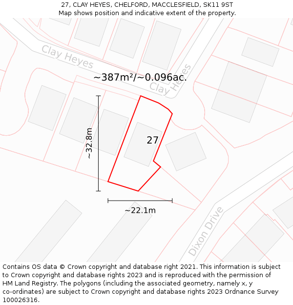 27, CLAY HEYES, CHELFORD, MACCLESFIELD, SK11 9ST: Plot and title map