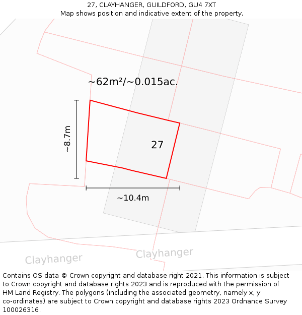 27, CLAYHANGER, GUILDFORD, GU4 7XT: Plot and title map