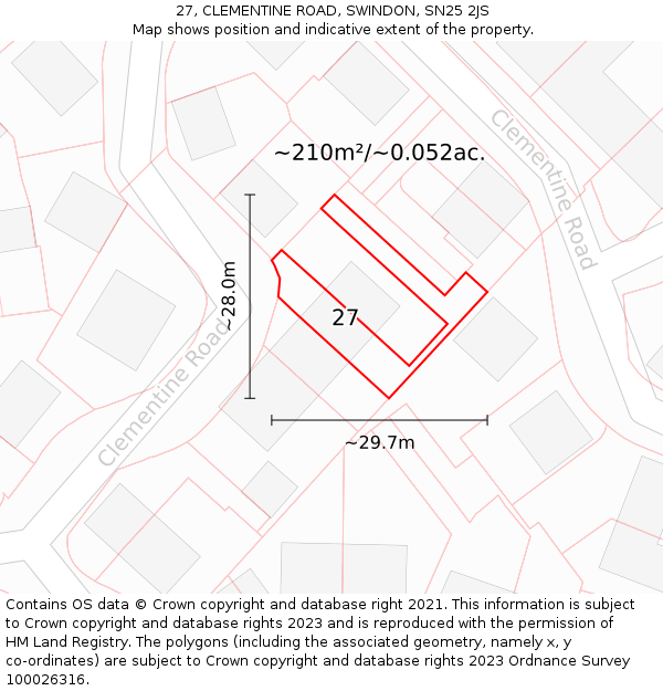 27, CLEMENTINE ROAD, SWINDON, SN25 2JS: Plot and title map