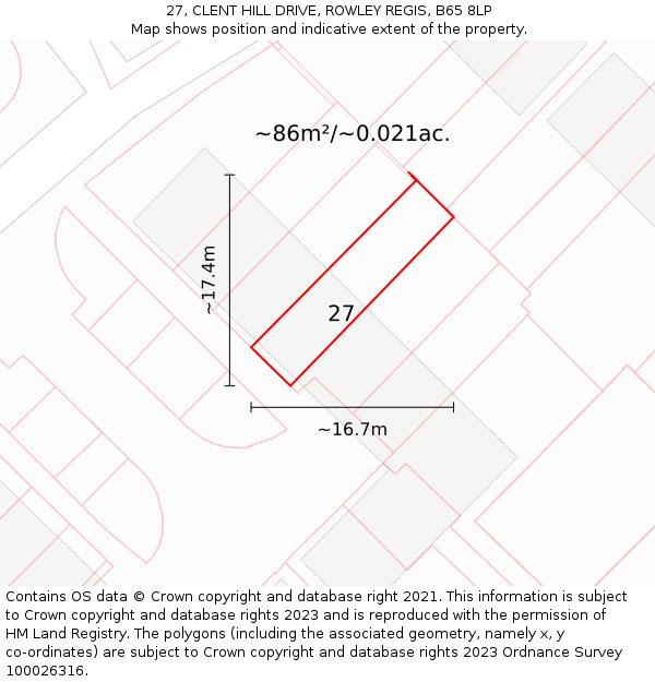 27, CLENT HILL DRIVE, ROWLEY REGIS, B65 8LP: Plot and title map