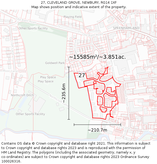 27, CLEVELAND GROVE, NEWBURY, RG14 1XF: Plot and title map