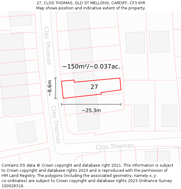 27, CLOS THOMAS, OLD ST MELLONS, CARDIFF, CF3 6YR: Plot and title map