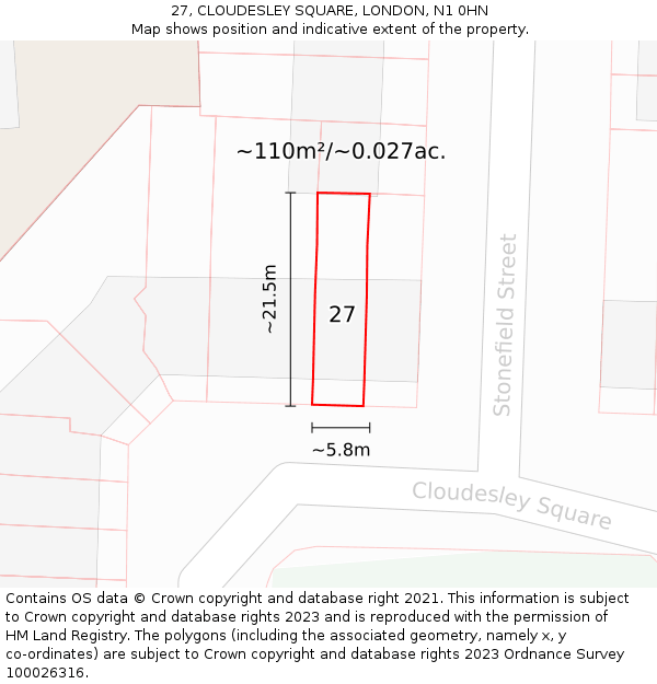 27, CLOUDESLEY SQUARE, LONDON, N1 0HN: Plot and title map