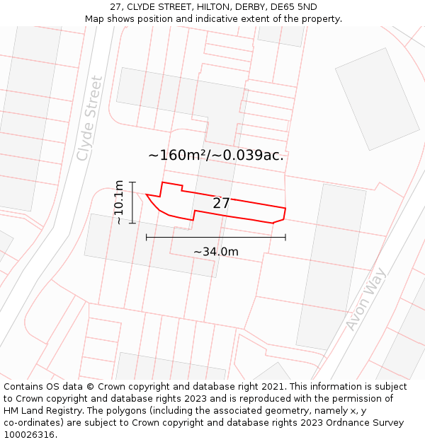 27, CLYDE STREET, HILTON, DERBY, DE65 5ND: Plot and title map
