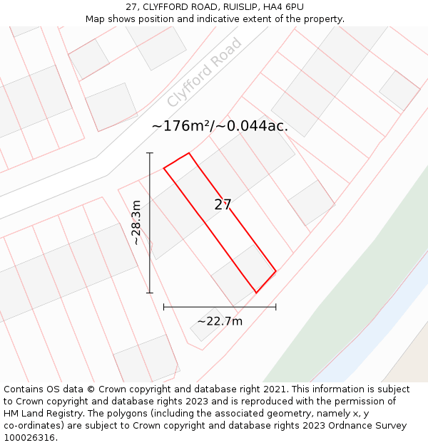 27, CLYFFORD ROAD, RUISLIP, HA4 6PU: Plot and title map