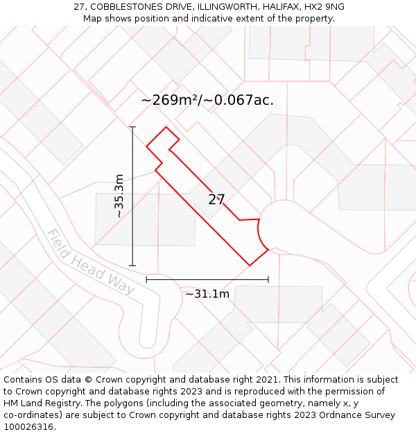27, COBBLESTONES DRIVE, ILLINGWORTH, HALIFAX, HX2 9NG: Plot and title map