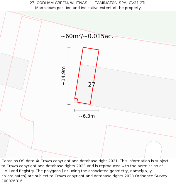 27, COBHAM GREEN, WHITNASH, LEAMINGTON SPA, CV31 2TH: Plot and title map