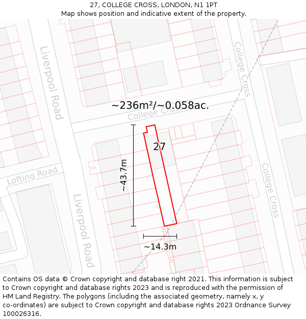 27, COLLEGE CROSS, LONDON, N1 1PT: Plot and title map