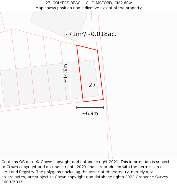 27, COLYERS REACH, CHELMSFORD, CM2 6RW: Plot and title map