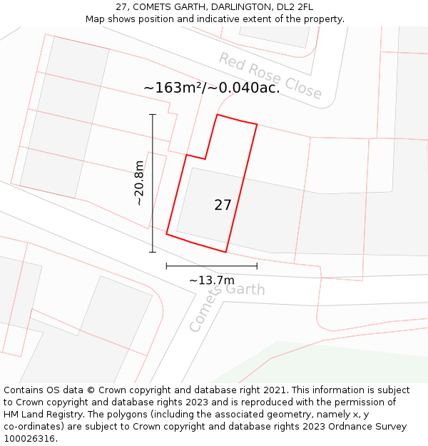 27, COMETS GARTH, DARLINGTON, DL2 2FL: Plot and title map