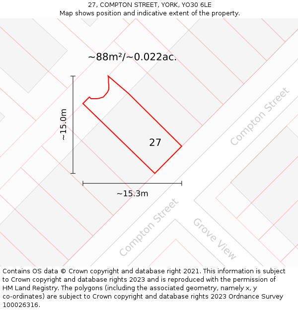 27, COMPTON STREET, YORK, YO30 6LE: Plot and title map