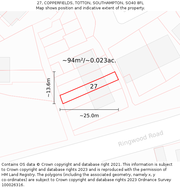 27, COPPERFIELDS, TOTTON, SOUTHAMPTON, SO40 8FL: Plot and title map