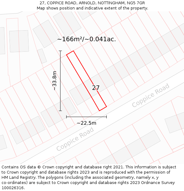 27, COPPICE ROAD, ARNOLD, NOTTINGHAM, NG5 7GR: Plot and title map