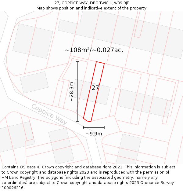 27, COPPICE WAY, DROITWICH, WR9 9JB: Plot and title map